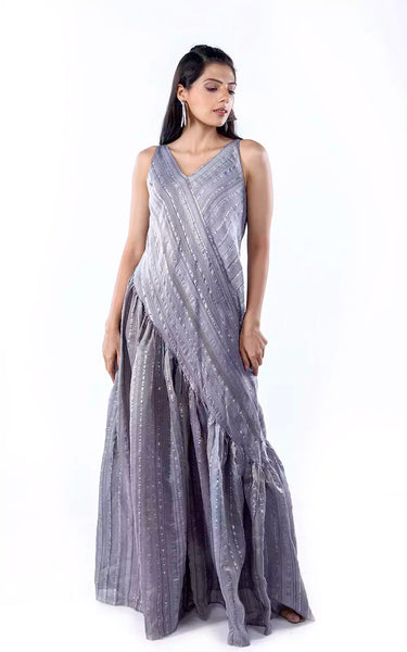 Ghicha Zari Silk Relaxed Asymmetrical Dress with Pockets